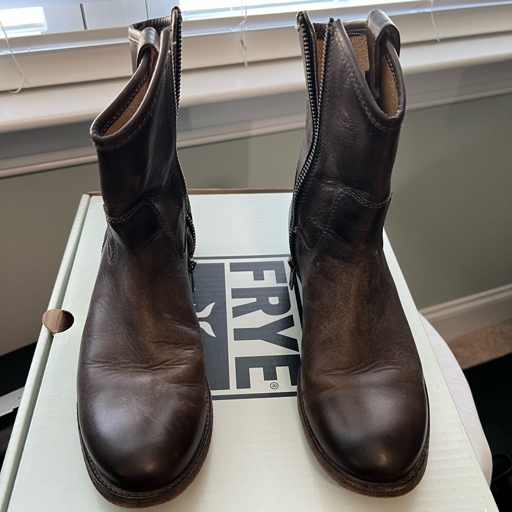 Frye Dark Brown Leather Ankle Booties